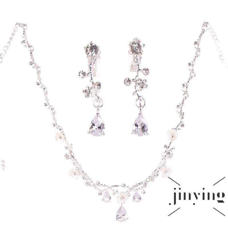 GETNOIVAS Set dây chuyền và đôi khuyên tai dáng dài đính hạt pha lê nhân tạo zircon sang trọng dành cho bạn nữ