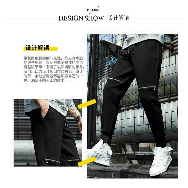 Quần jogger khóa zip vải kaki co giãn size M L XL kiểu dáng Unisex nam nữ