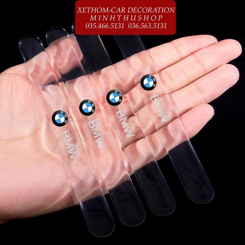 (BMW) Bộ 10 Miếng Dán Silicon Chống Xước Hõm Cửa, Tay Nắm Cửa và Gương Có Logo Hãng Xe BMW
