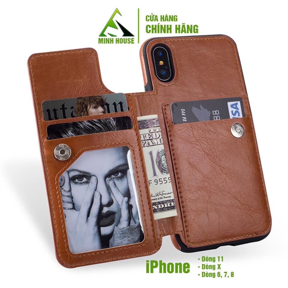 1 tặng 1 Bao da Iphone 6, 7,8, s Plus, kiêm ví đựng tiền, thẻ, card rất tiện lợi Minh House