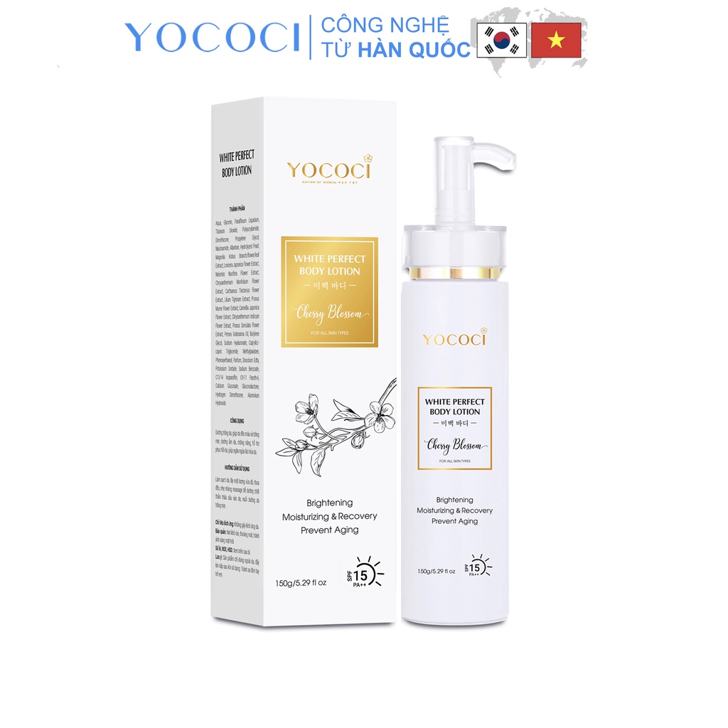 Kem dưỡng trắng da toàn thân Yococi giúp da trắng mịn, ngăn ngừa lão hoá White Perfect Body Lotion 150g