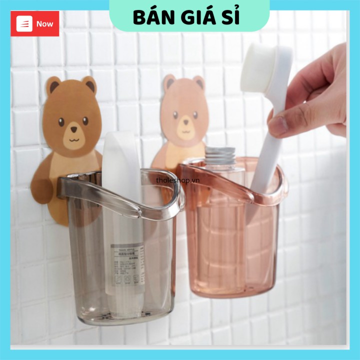 Cốc gấu dán tường đựng bàn chải kem đánh răng  GIÁ VỐN Hộp đựng bàn chải đánh răng nhà tắm 9746