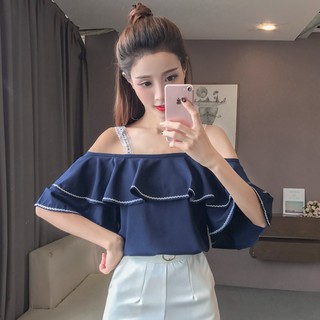 Áo nữ trễ vai phối nhún bèo xinh xắn cá tính