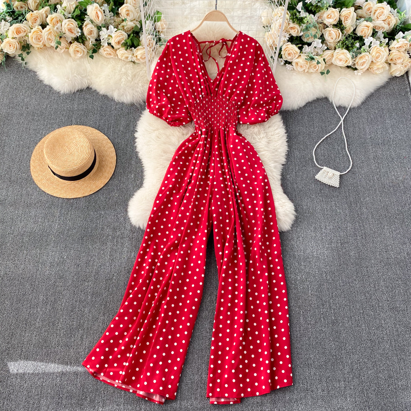 Jumpsuit Ống Rộng Tay Phồng Kiểu Hàn Quốc Xinh Xắn Cho Nữ