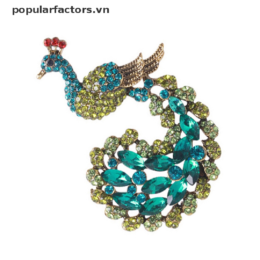 [Phổ Biến] Ghim Cài Áo Hình Chim Công Đính Đá Xanh Lá Cây Lấp Lánh Thời Trang [VN]