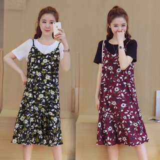Set váy yếm bầu hoa nhí