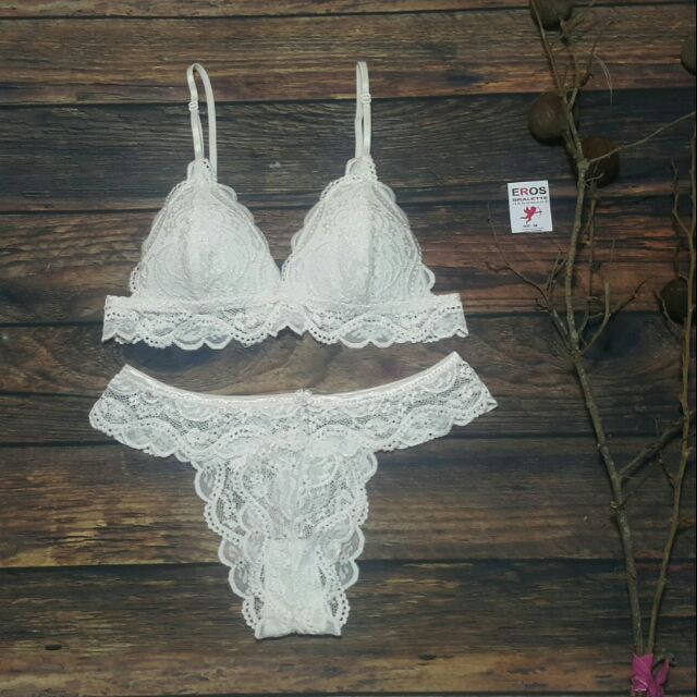 Áo lót bralette ren trắng dày mịn