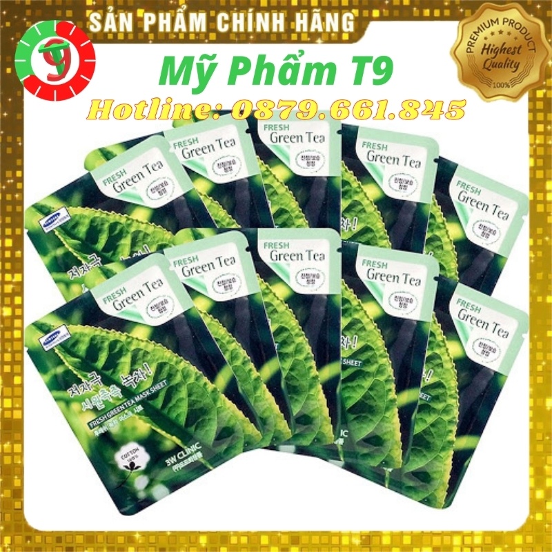 20 Mặt nạ giấy dưỡng da làm trắng và cấp ẩm chăm sóc da thiên nhiên trà xanh 3W Clinic Fresh Green Tea Mask Sheet