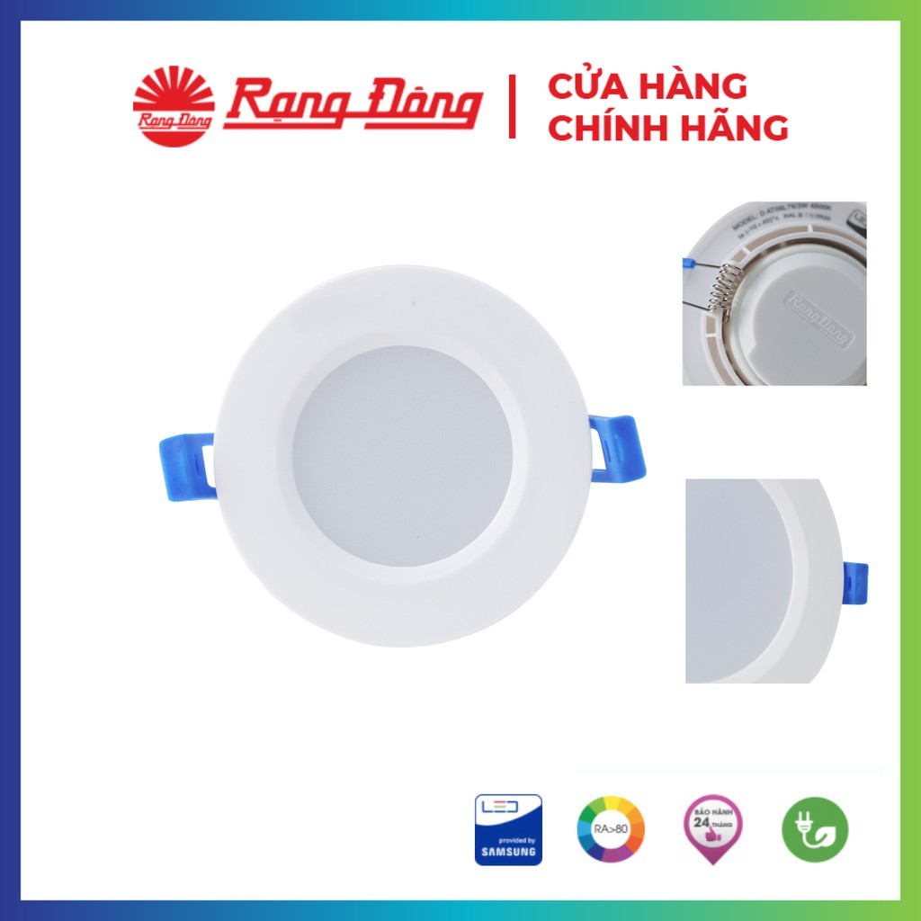 [Chính Hãng] Đèn LED âm trần 3W Rạng Đông, khoét lỗ 76mm, siêu sáng, tiết kiệm điện, Model: D AT06L 76/3W