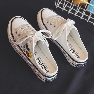 Dụng cụ trang trí chất lượng cao❤Giày Canvas đế bằng họa tiết Mickey xinh xắn dành cho nữ