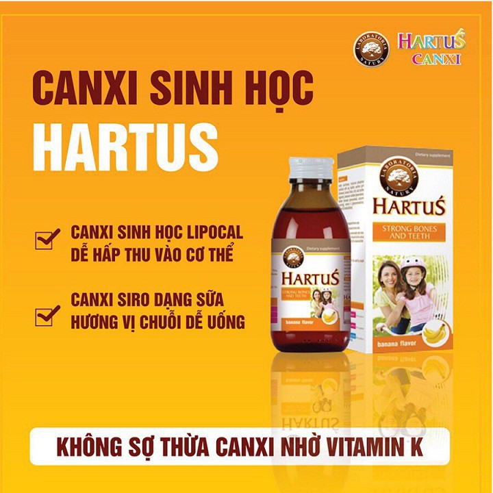 (TẶNG QUÀ) Hartus Canxi nhập khẩu Châu Âu - Bổ sung Canxi, vitamin K+D3 (Lọ 150ml)