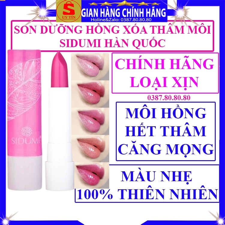 Son dưỡng hồng môi xóa thâm môi có màu nhẹ chống nắng mật ong cao cấp chính hãng Sidumi hàn quốc cho nữ nam không màu