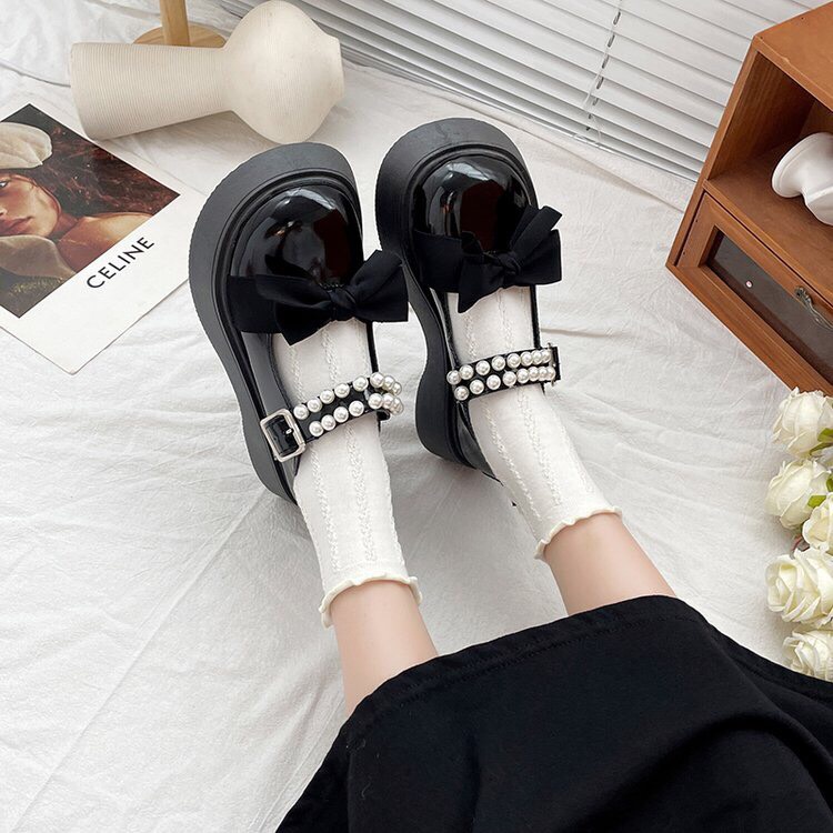 Giày lolita, giày nữ ulzzang GẮN NƠ ĐÍNH NGỌC SIU XINH