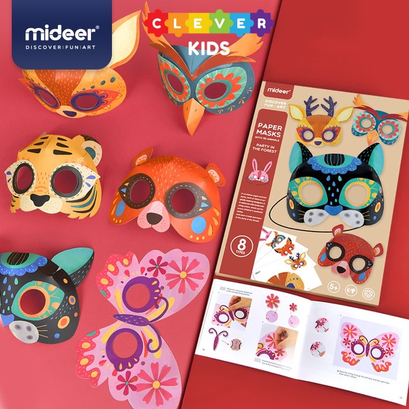 Bộ Đồ Chơi Làm Mặt Nạ Giấy Mideer Hình Động Vật 3D Animal Paper Masks Party In The Forest, Đồ Chơi Hóa Trang Cho Bé