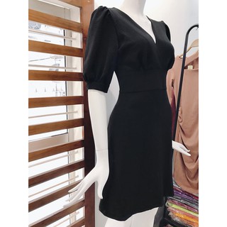 604 - Đầm xòe tay phồng cổ tim chéo