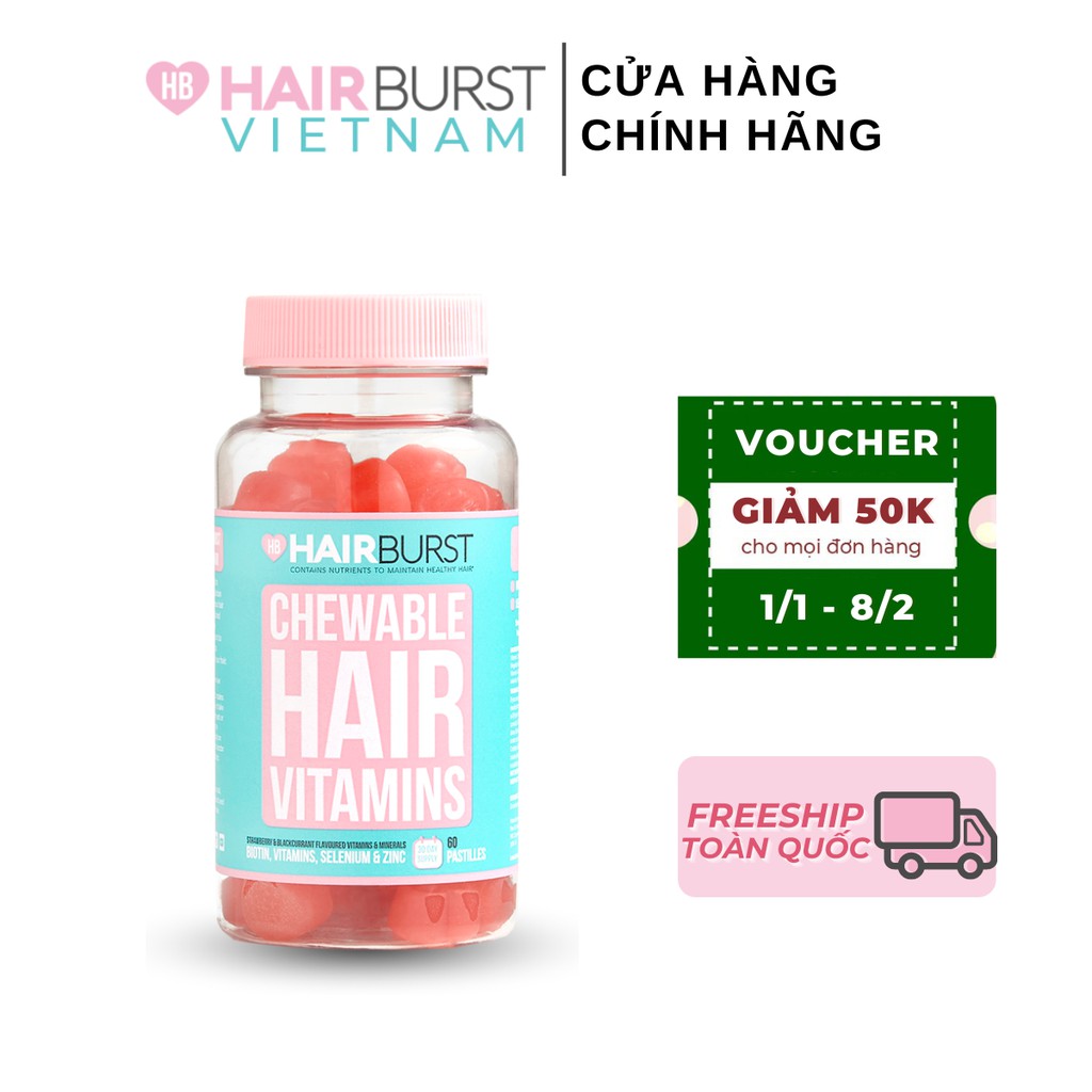 [Mã FMCG100K - 10% đơn 500K] Kẹo dẻo vitamin chăm sóc, kích thích mọc tóc HAIRBURST chewable hair vitamins 60 gram/1 lọ | BigBuy360 - bigbuy360.vn