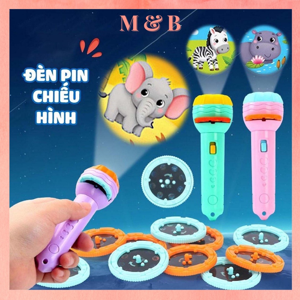 Đèn pin chiếu hình động vật dễ thương, đồ chơi thông minh tập vẽ cho bé, đồ chơi giáo dục phát triển trí tưởng tượng