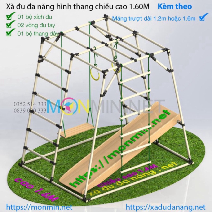 Xà đu đa năng Satech, khung vận động cho bé, hình hộp thang cân, bộ cao 1.6m