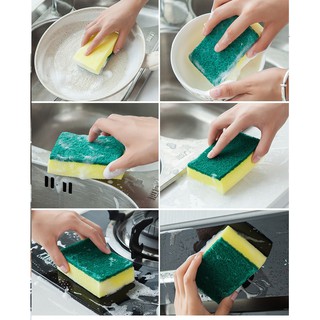 Miếng mút rửa chén 2 mặt xanh vàng