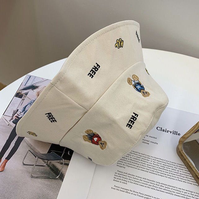 Mũ nồi ngư dân màu đen che nắng hoạt hình gấu dễ phối đồ thời trang mùa hè Hàn Quốc cho nữ