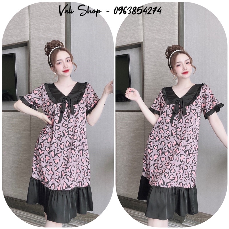 Váy đầm ngủ mặc nhà lụa latin hoạ tiết freesize 42-57kg