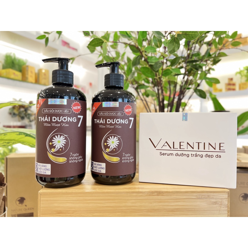 Combo 2 chai Dầu gội Thái Dương 7 480ml tặng 1 hộp Serum dưỡng trắng da Valentine 10ml - Sao Thái Dương