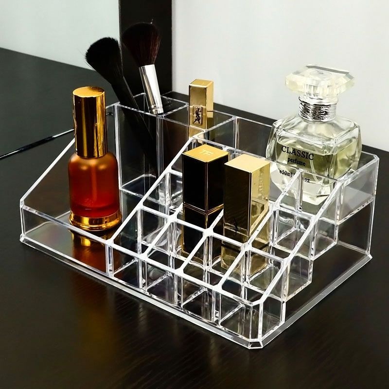 Khay đựng mỹ phẩm mica trong suốt 12 ô son có ngăn đựng nước hoa, đồ nail, phấn mắt sang trọng cao cấp