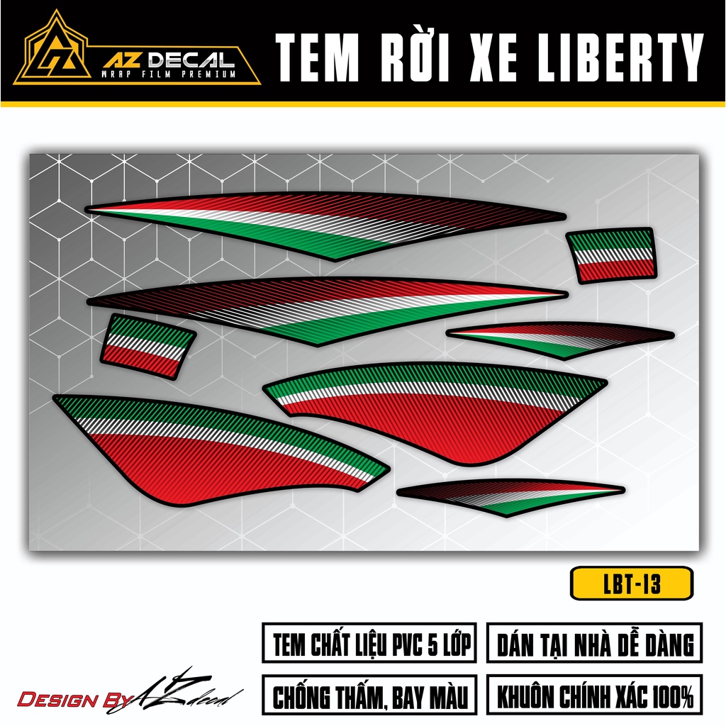 Tem Liberty 125 Đỏ Xanh Trắng | LBT-13 | Decal Dán Xe Máy Liberty Chống Nước Bền Màu Dễ Dán Tại Nhà
