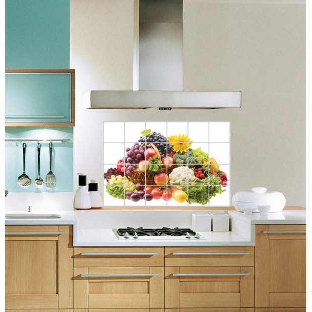 Decal dán bếp tráng nhôm cách nhiệt size lớn - rổ trái cây lớn