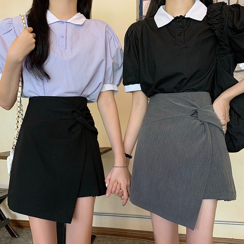 Chân váy chữ A eo cao màu trơn phối xếp ly trẻ trung | BigBuy360 - bigbuy360.vn