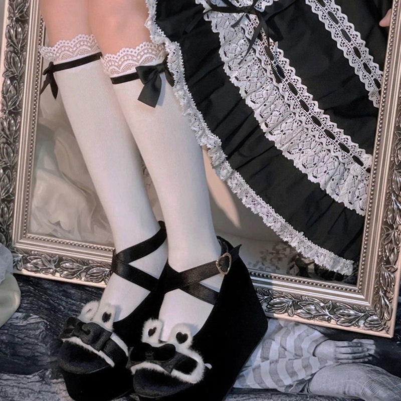 Vớ Dài Đến Đầu Gối Chất Liệu Cotton Co Giãn Phong Cách Lolita Dễ Thương Dành Cho Nữ