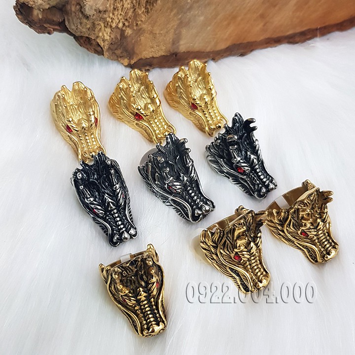 Nhẫn đầu rồng mắt đỏ bảng lớn, nhẫn nam NF405.