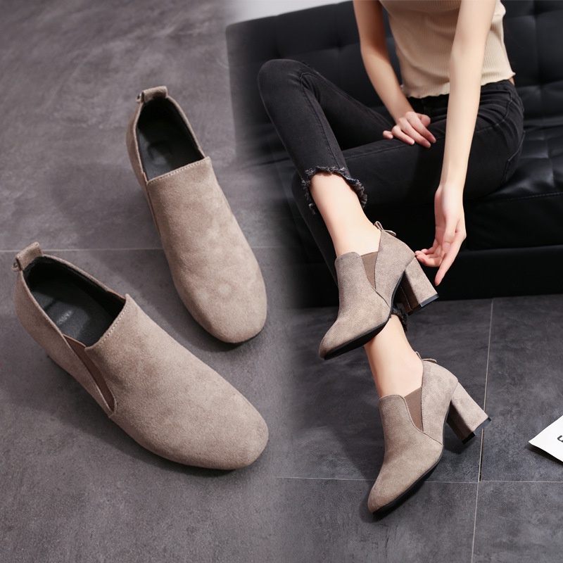 Giày Bốt Da Lộn Gót Vuông Size Lớn 34-40 Thời Trang Thu Đông 2018 Cho Nữ