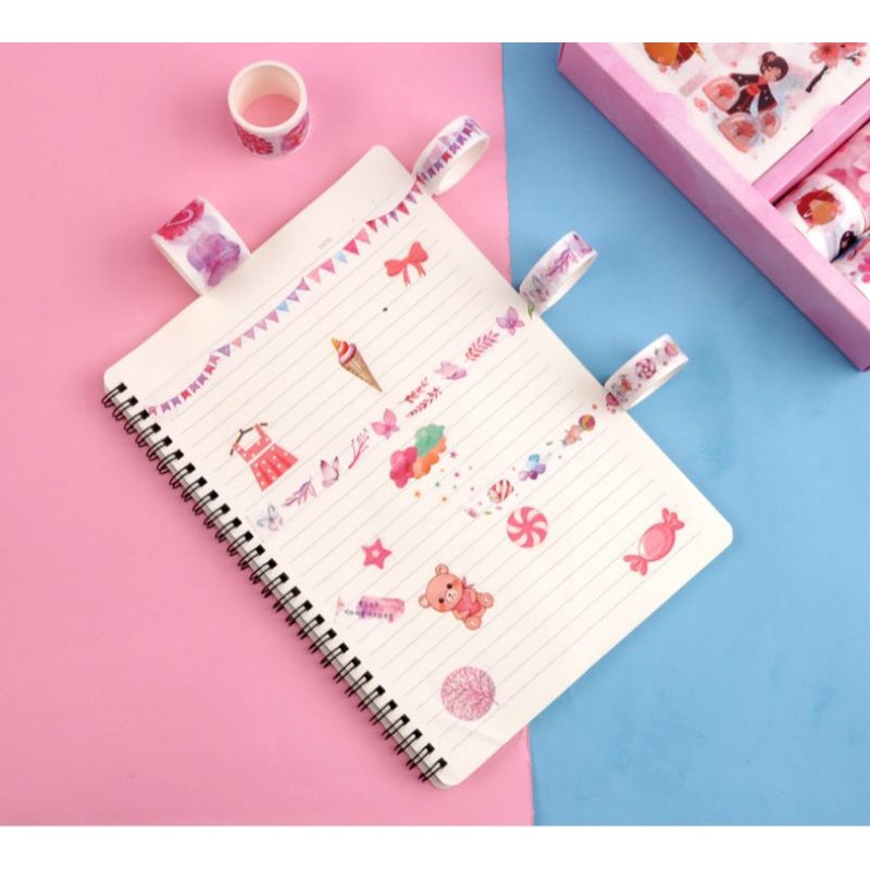 Set 10 cuộn băng dính washi tape + 10 tấm sticker trang trí