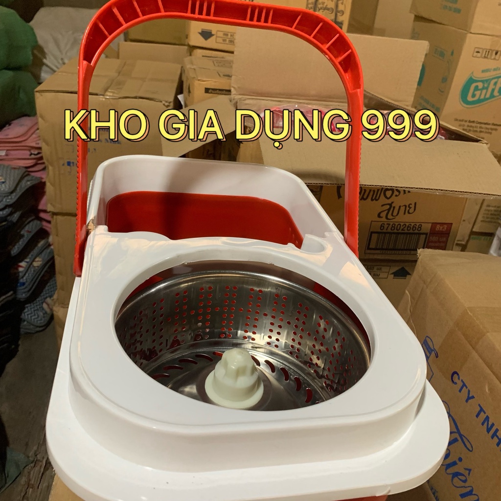 THÙNG LAU NHÀ XOAY 360 ĐỘ INOX - VẮT KHÔ BÔNG LAU SIÊU MƯỚT