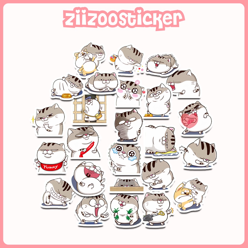 Set 25 Sticker Mèo Bụng Bự Ami, hình dán trang trí điện thoại, laptop, nón bảo hiểm, hộp bút, sổ tay, vali