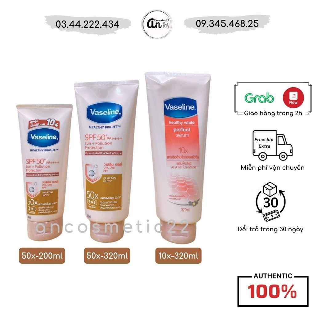 Dưỡng Thể Trắng Da Vaseline Healthy Bright Serum 50x/10x SPF50+ PA++++ 320ml, 200ml