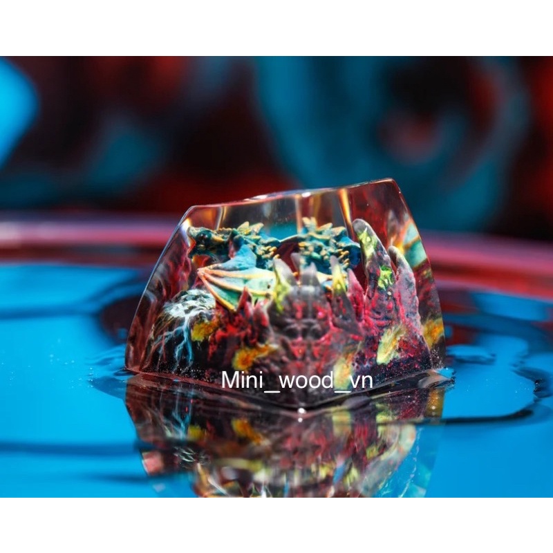 Nút bàn phím cơ Rồng Xanh Cam.Keycap resin Dragon Blue Orange.Keycap Artisan