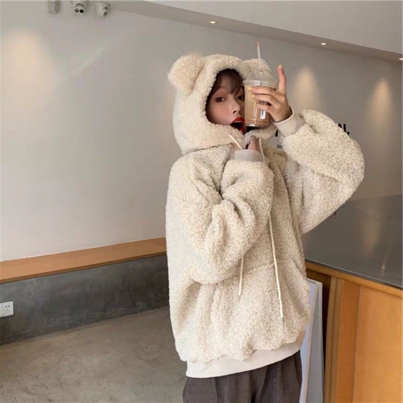 [ Order ] Áo hoodie bông xù  có mũ tai gấu siêu xinh dành cho năm 2020, hàng quảng châu loại đẹp