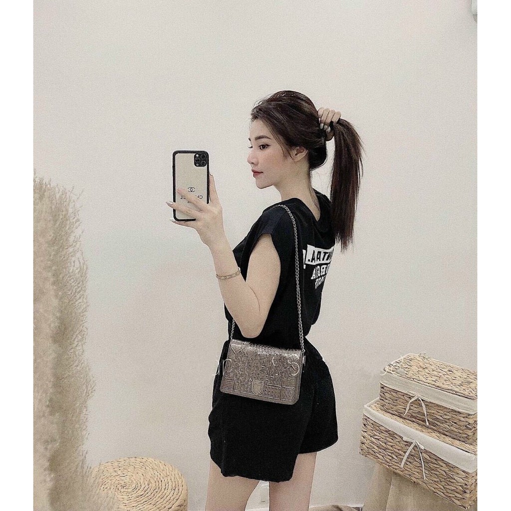 Set Bộ Áo Croptop In Chữ Và Quần Ngắn Thời Trang Nữ Rose Fashion