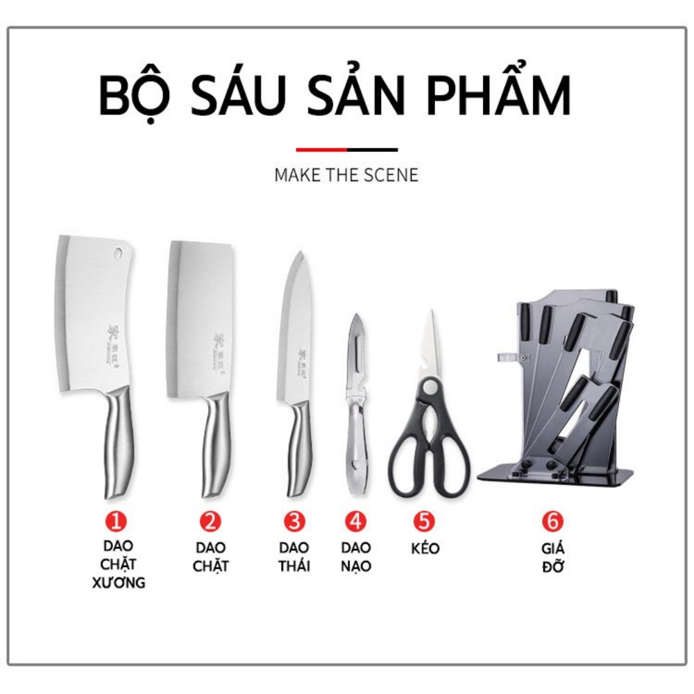 Bộ Dao INOX 6 Món ❤️ 𝑭𝑹𝑬𝑬𝑺𝑯𝑰𝑷 ❤️ Dao Cao Cấp Nhật Bản, Siêu Sắc Bén