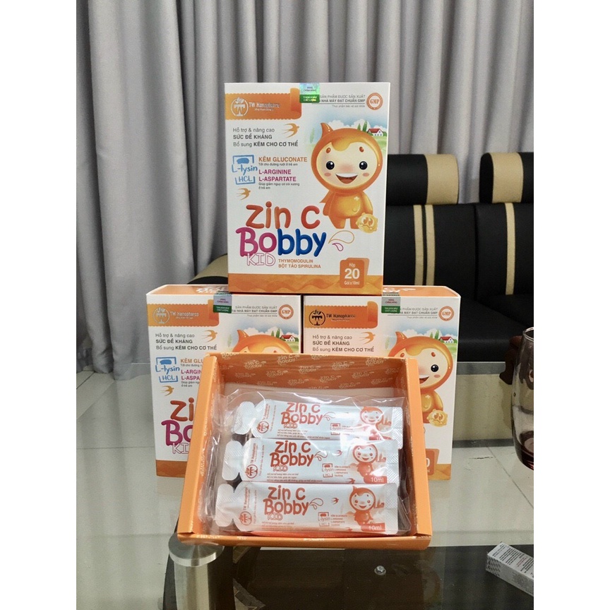 Kẽm cho bé ZIN C BOBBY KID,  bổ sung Kẽm, Lysine, DHA, giúp cải thiện biếng ăn &amp; tăng sức đề kháng cho trẻ (hộp 20 ống)