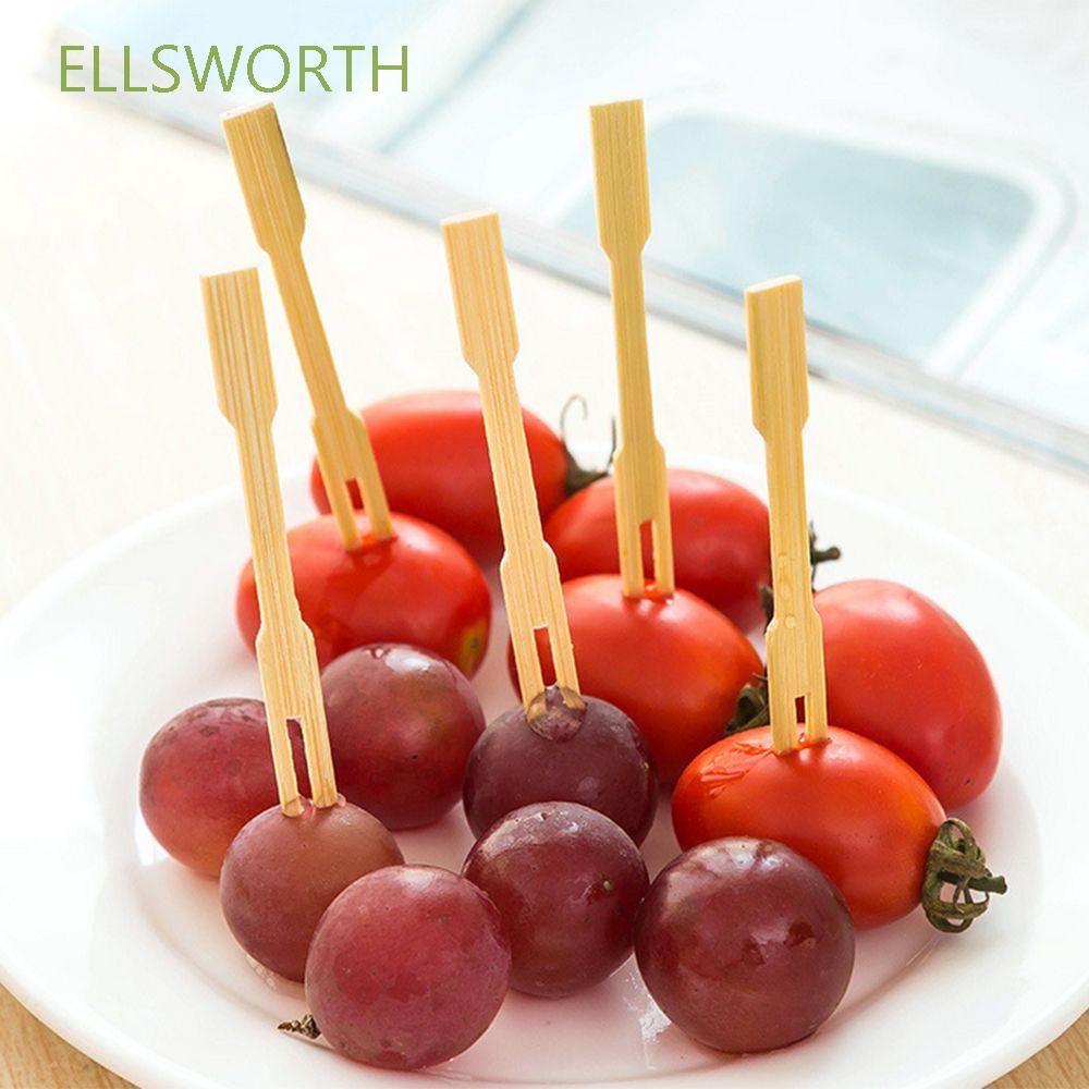 ELLSWORTH Pastry Fruit Forks Appetizer Disposable Bamboo Buffet Wooden Cherry 100Pcs Drink Dessert Party