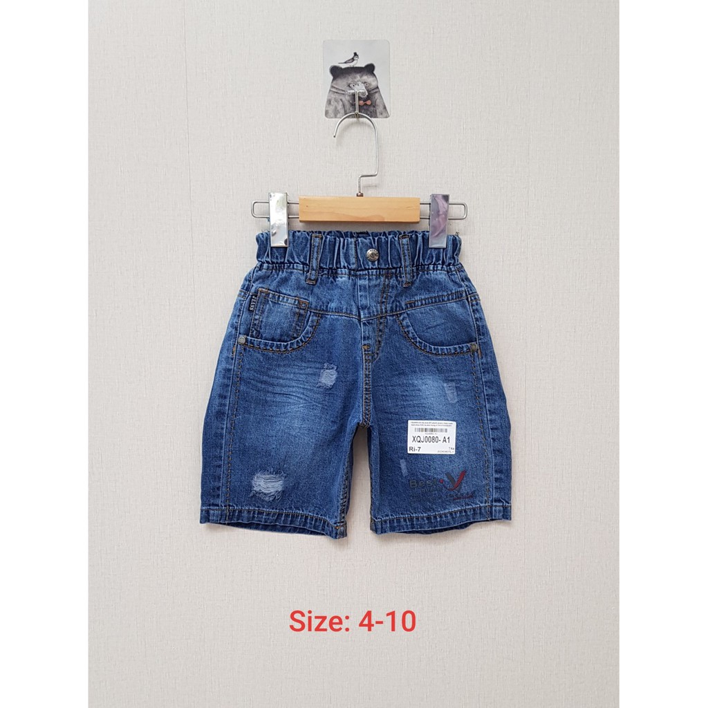 DG109-Q-1- Quần đùi bé trai, rách, thêu chữ, lưng thun co giãn, made in Việt nam