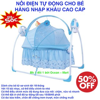 Nôi Em Bé Long Hưng, Nôi Điện Ru Tự Động Cho Bé Hàng Nhập Khẩu Cao Cấp Kèm Điều Khiển Từ Xa ( Tặng Màn Chống Muỗi )