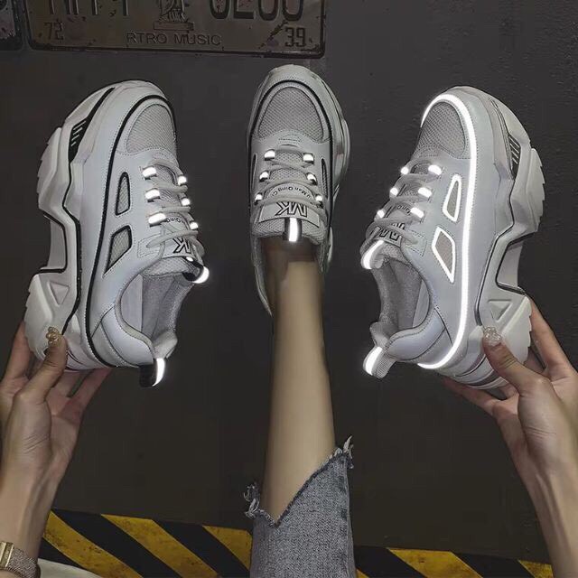 Giày nữ ,Giày thể thao nữ |Ulzzang, sneaker phản quang đế cao hai màu đơn giản dễ phối đồ vải mềm 𝑭𝑹𝑬𝑬𝑺𝑯𝑰𝑷