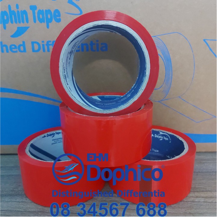 Băng dính đỏ 47mm x 50Y – Nhãn hiệu Dolphin – Chuyên dùng cho đóng gói hàng hóa, thùng carton