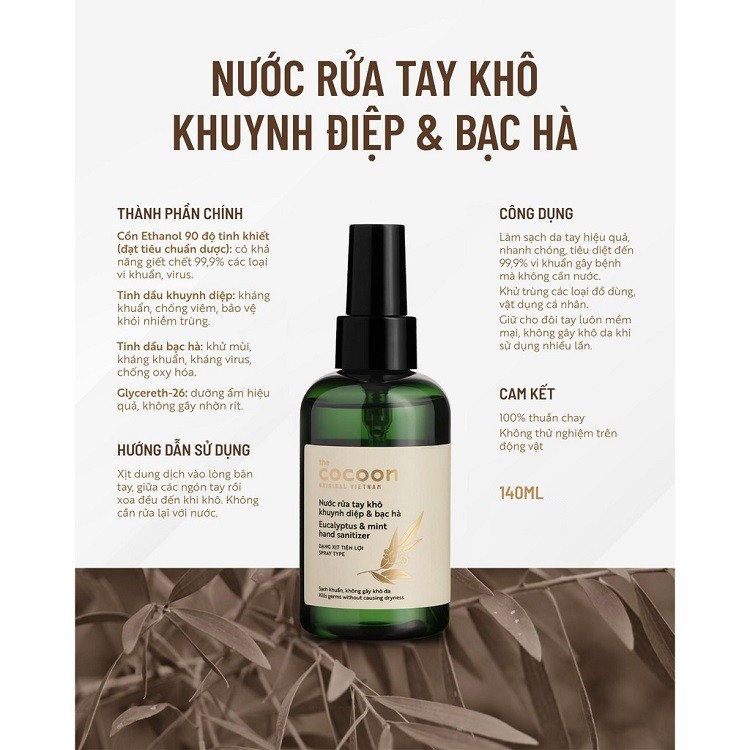 Nước rửa tay khô khuynh diệp và bạc hà Cocoon 140ml | BigBuy360 - bigbuy360.vn