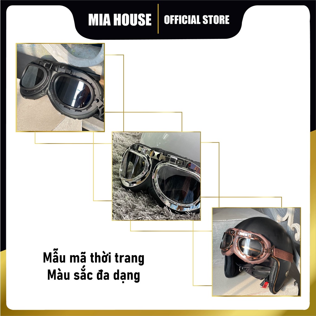 Kính phi công  xịn xò gắn mũ bảo hiểm nửa đầu, mũ bảo hiểm 3 4, vừa là phụ kiện trang trí cho mũ, vừa bảo vệ mắt