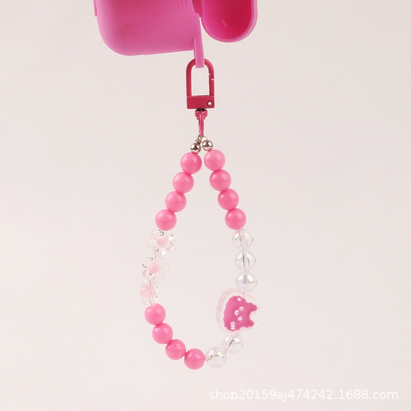 Vỏ Bọc Hộp Sạc Tai Nghe Chuỗi Hạt Tròn Màu Trơn Hình Thỏ Sáng Tạo